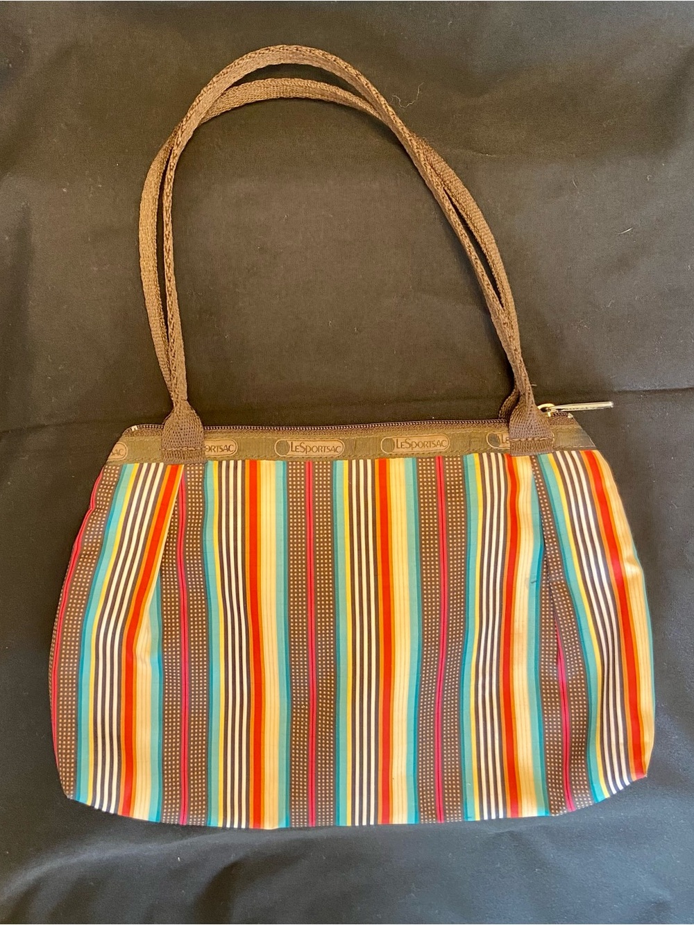 Vintage LeSportsac Multicolor Striped Nylon Shoulder Bag